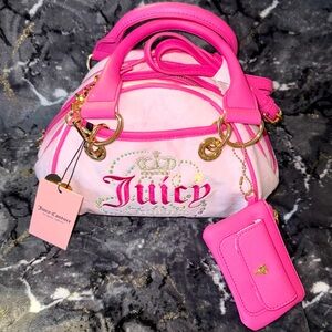 NWT Exclusive Juicy Couture Velour Light Pink/ Pink Dreamy Juicy Satchel VIRAL 👑